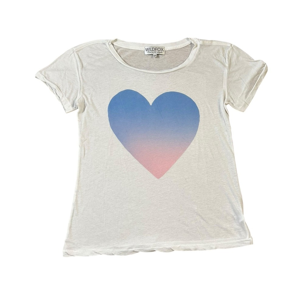 Wildfox USA Heart Tee Shirt Medium White Women's Short Sleeve‎